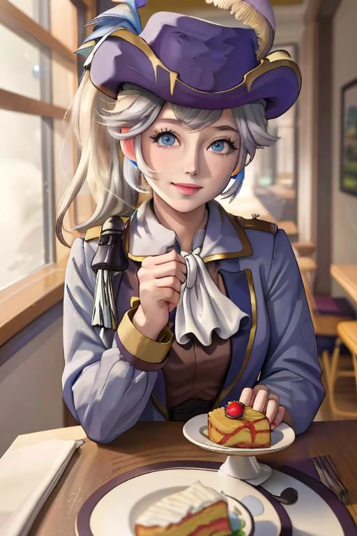 dashing, confident, pov across table,looking at viewer,sitting, HoldingACupofCoffee BREAK
CONCEPT_pov_dating_ownwaifu,www.ownwaifu.com,
1girl,solo,cup,food,smile,table,plate,blurry,drinking glass,fork,depth of field,blurry background,holding,indoors,blurry foreground,cake,restaurant,spoon,cafe,glass,ice cube,head rest, holding a drink,
<lora:CONCEPT_pov_dating_ownwaifu:1>, BREAK
Swordfighter_Peach, solo, 1girl, hat, gray hair, blue eyes, jewelry, earrings, long hair, hat feather, pants, ascot, red rose, hat flower, ponytail, white pants, white gloves, boots, blue jacket, long sleeves, wrinkled face
BREAK, official art,extremely detailed CG unity 8k wallpaper, perfect lighting,Colorful, Bright_Front_face_Lighting,shiny skin, (masterpiece:1.0),(best_quality:1.0), ultra high res,4K,ultra-detailed, photography, 8K, HDR, highres, (absurdres:1.2), Kodak portra 400, film grain, blurry background, (bokeh:1.2), lens flare, (vibrant_color:1.2),professional photograph, (beautiful_face:1.5),