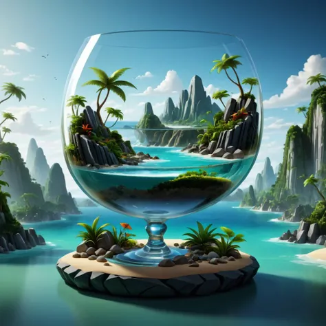 concept art <lora:Glass_Islands:1> a glass with a terrarium filled with plants and rocks, full of glass. cgsociety, realistic fantasy render, tilt shift glass background, epic matte painting of an island, 3d landscape, 3 d landscape, surreal glass goblets, fantasy render, fantasy 3 d render, very realistic 3 d render, fantasy scenic, 3 d artistic render, wide angle fantasy art . digital artwork, illustrative, painterly, matte painting, highly detailed