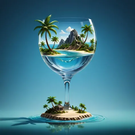 concept art <lora:Glass_Islands:1> a glass with a palm tree and island in it, surreal water art, liquid sculpture, water art manipulation, realistic glass sculpture, surreal glass goblets, glass refraction, liquid glass, amazing water art, realistic refraction, photoshop water art, photorealism art, diorama macro photography, photorealistic 3d artwork, ultra realistic 3d illustration, transparent liquid . digital artwork, illustrative, painterly, matte painting, highly detailed