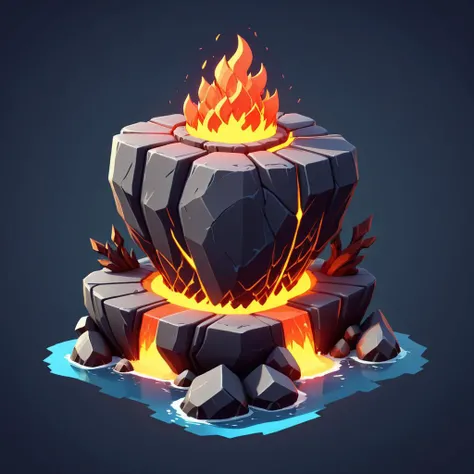 concept art <lora:Island_Generator_Update:1> a small rock island with a fire and lava, 3 d render stylized, stylized 3d render, stylized 3 d, stylized game art, stylized concept art, stylized as a 3d render, high quality lowpoly art, high quality voxel art, super detailed color lowpoly art, stylized pbr, game asset . digital artwork, illustrative, painterly, matte painting, highly detailed