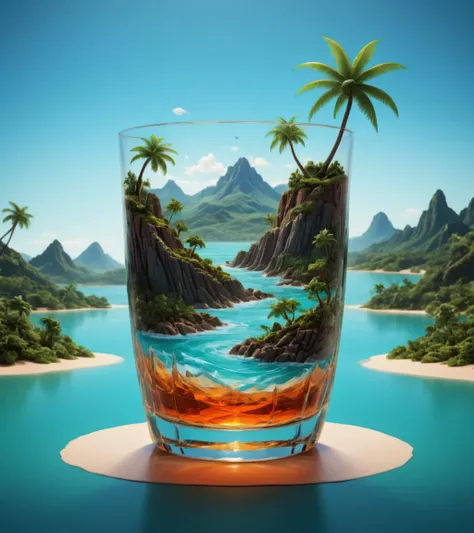 Papercut collage of (Ultrarealistic:1.3) <lora:Glass_Islands:1> a glass of whiskey with a tropical landscape in it, full of glass. cgsociety, 4k highly detailed digital art, 4k detailed digital art, surreal water art, surreal 3 d render, 3 d epic illustrations, inspired by Mike Winkelmann, 3 d render beeple, surrealistic digital artwork, 4 k hd wallpaper illustration, surreal concept art . Mixed media, textured paper, overlapping, asymmetrical, abstract, vibrant