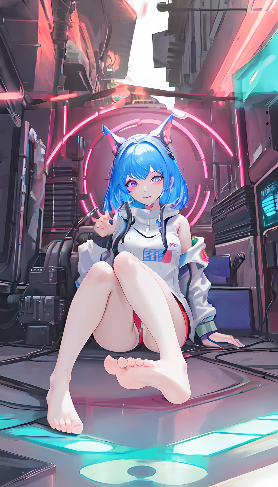 A close up of a person sitting on a floor with a cat ear - SeaArt AI