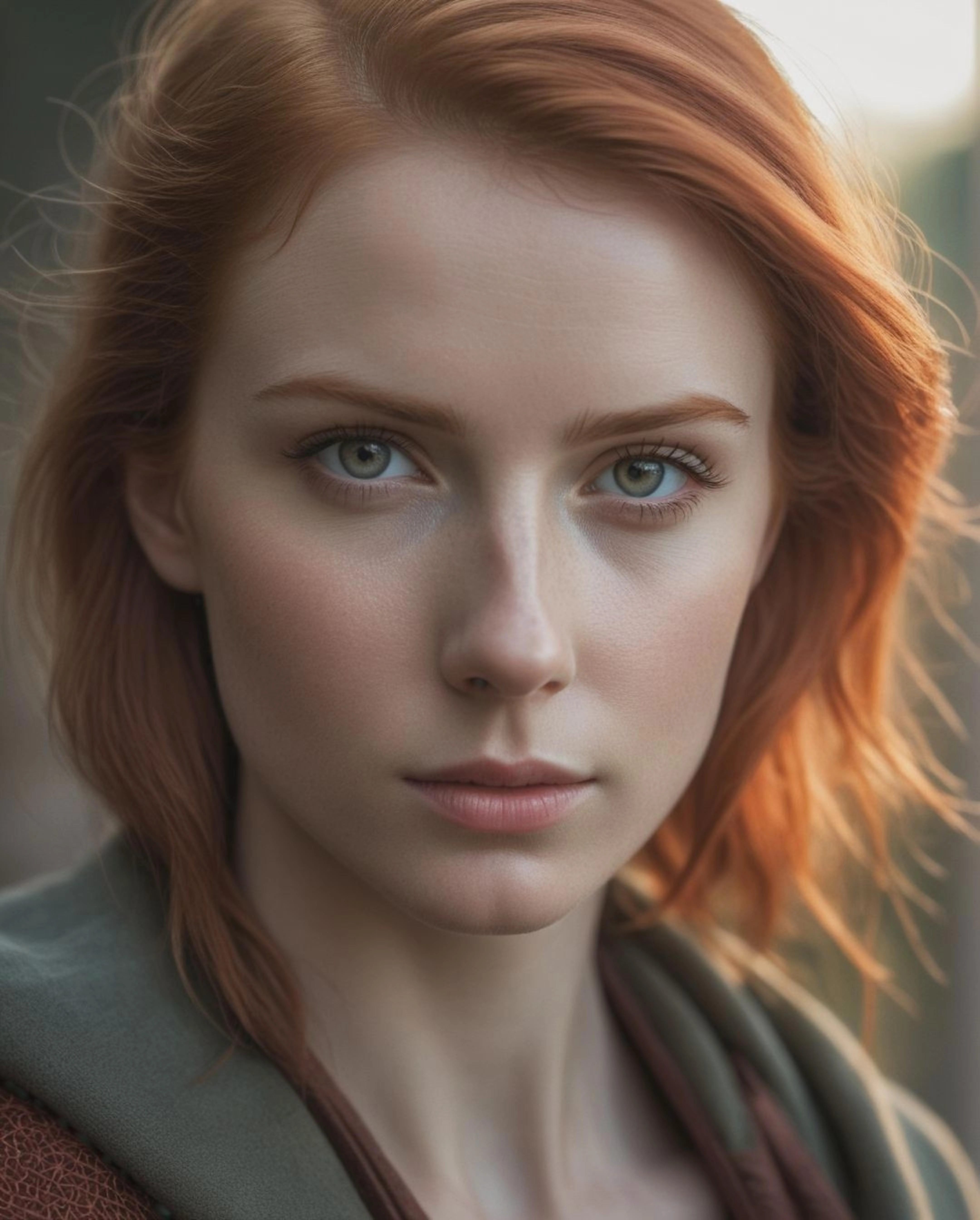Ciri, redhead, Close portrait, (lightroom:1.13), soft light, (natural skin texture:1.2), (hyperrealism:1.2), sharp focus, focused