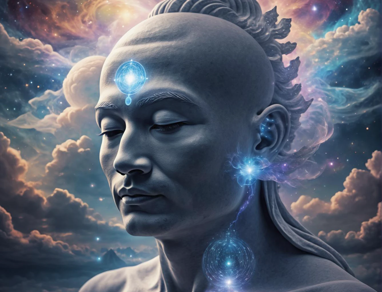 a zen meditator entering into a beautiful astral plane of higher consciousness