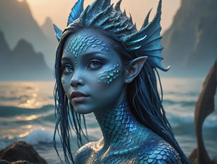 RAW, ((((masterpiece)), photographic)), professionally detailed, ultra-high detail, sharp, insanely detailed,
blue humanoid avatar, pointed fishy mermaid like ears, with avatar markings and bioluminescence dots and patterns
, rich details, clear shadows and highlights, realistic, intense, enhanced contrast, highly detailed