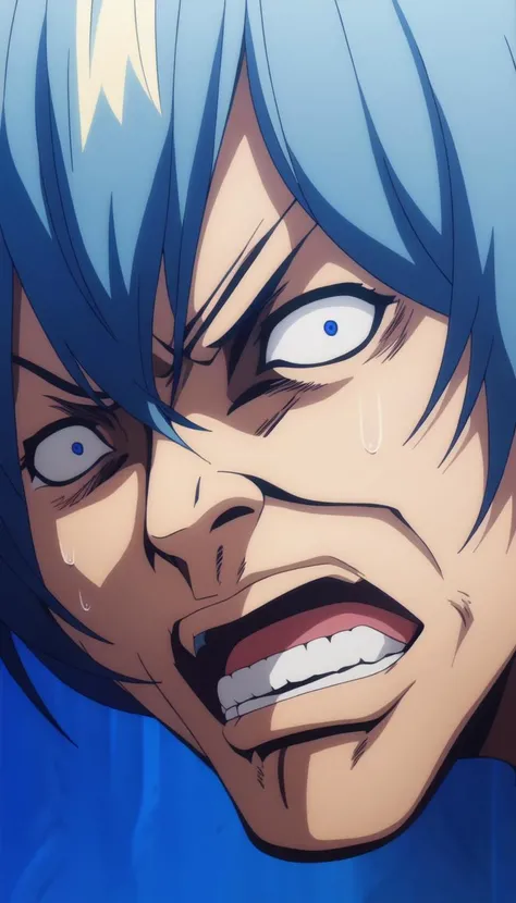 masterpiece, best quality, <lyco:cringe_face:1.0>, cringe_face, Blue eyes, Full body, Angry