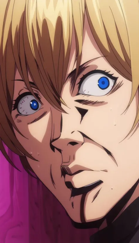 masterpiece, best quality, <lyco:cringe_face:1.0>, cringe_face, Blue eyes, Full body, Wrinkle
