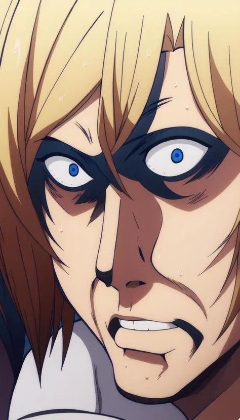 masterpiece, best quality, <lyco:cringe_face:1.0>, cringe_face, Blue eyes, Full body, Wrinkled