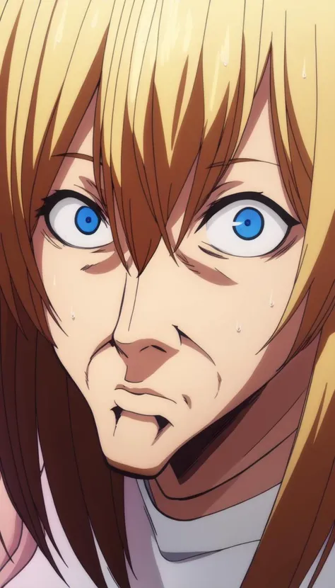 masterpiece, best quality, <lyco:cringe_face:1.0>, cringe_face, Blue eyes, Full body, Wrinkle