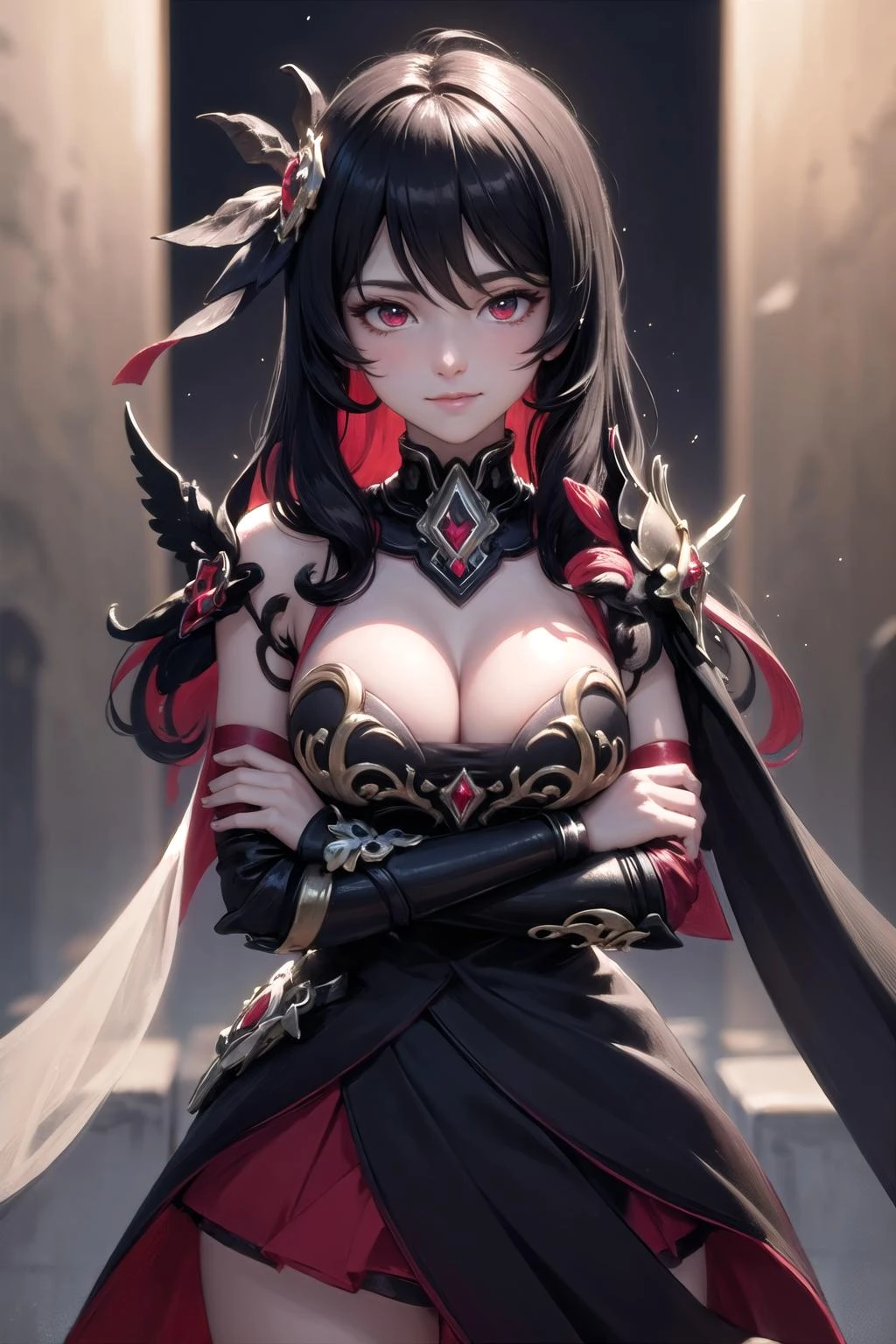 <lora:GoodHands-beta2_2:1>,
(highly detailed:1.3),
<lora:sc_nyx-10:1>, sc_nyx, large breasts, see-through cleavage, light smile, crossed arms,
Ultra-detail, (highres:1.1), best quality, (masterpiece:1.3), cinematic lighting,