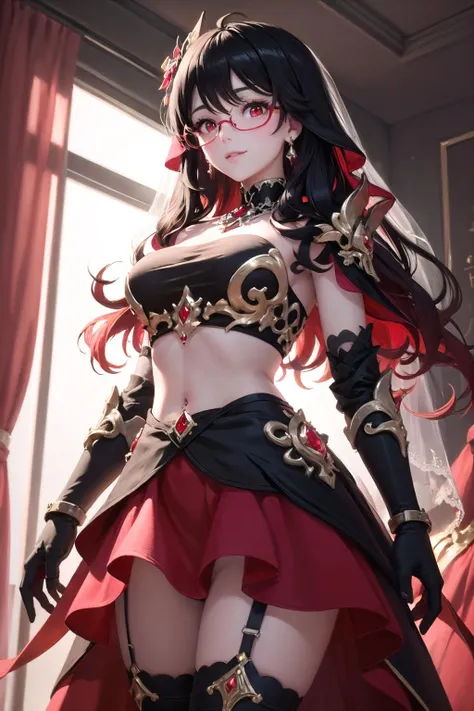 <lora:GoodHands-beta2_2:1>, 
(highly detailed:1.3), 
<lora:sc_nyx-10:1>, sc_nyx, (wedding dress:1.3), (wedding blouse:1.2), (navel:1.5), (midriff:1.4), (jewelry:1.3), (golden semi-rimless eyewear:1.2), (light smile:1.1), (red diamond necklace:1.3), (red diamond earrings:1.2), red eyes, (large breasts:1.2), (hand in own hair:1.2), (red diamond navel piercing:1.1), (bridal gauntlets:1.2), (bridal veil:1.2), (frills:1.2), frilled (dress:1.3), (bridal garter:1.3), 
Ultra-detail, (highres:1.1), best quality, (masterpiece:1.3), cinematic lighting,