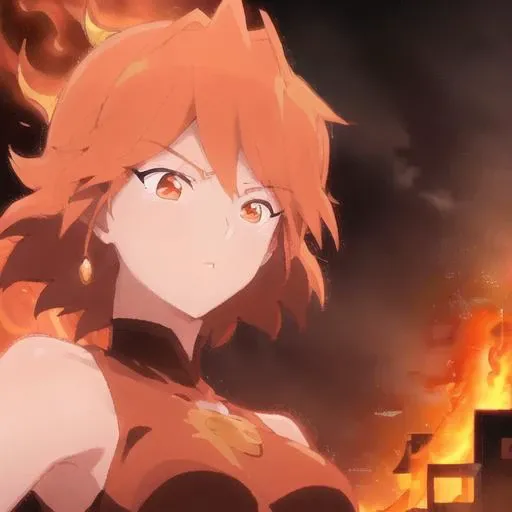 woman,<lora:lina:1>, lina, short hair, flying over city, fire, red glow
