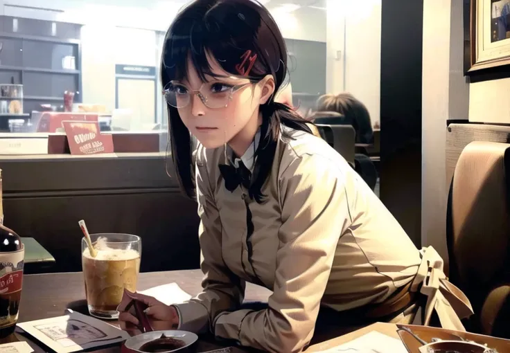 (realistic, masterpiece:1.3), masterpiece, best quality, 1girl, <lora:kobeni_v10:1>, waitress, <lora:roundglasses:.6>, round glasses, tears, <lora:koreanDollLikeness_v10:.5>
