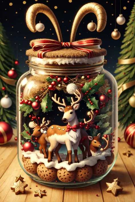 <lora:ChristmasFood:0.8> ChristmasFood, Reindeer in a glass jar