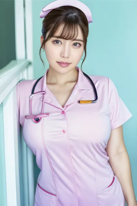 1girl, rihomatsumoto_jav, breasts, single hair bun, parted lips, bangs, brown eyes, jewelry, <lora:JAV_riho_matsumoto_v1_epoch_12:0.8>
wearing pink nurse outfit, cowboy shot, 
looking at viewer, shot using canon DSLR, 
detailed body, attractive body, perfect human body, realistic face,
(ultimate quality, masterpiece, highres:1.0), realistic:1.6, photorealistic,