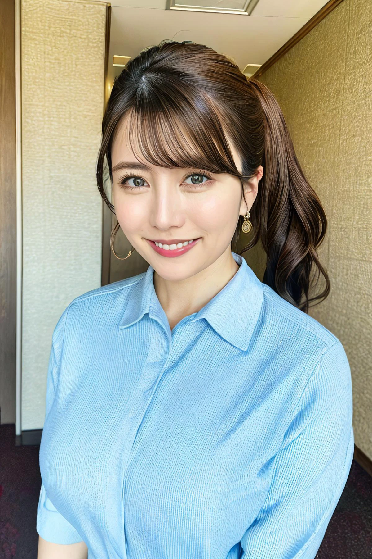 1girl, rihomatsumoto_jav, breasts, long hair, ponytail, parted lips, smile, bangs, brown eyes, jewelry, <lora:JAV_riho_matsumoto_v1_epoch_12:0.8>
wearing uniform, hotel receptionist, cowboy shot,
looking at viewer, shot using canon DSLR,
detailed body, attractive body, perfect human body, realistic face,
(ultimate quality, masterpiece, highres:1.0), realistic:1.6, photorealistic,