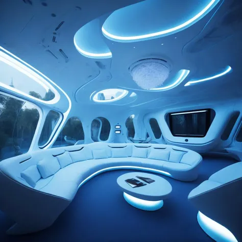 <lyco:bionic style interior design:1.0> futuristic bionic living room