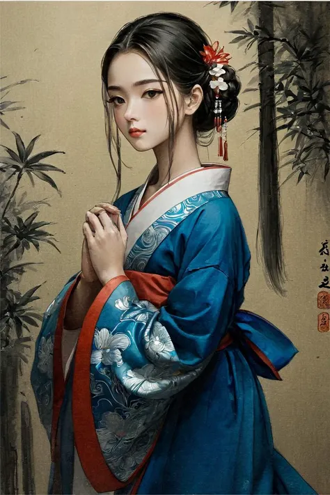 masterpiece, best quality, 1girl,  <lora:kwFemale_Beta40-SDXL_v1:1>,  <lora:PAseer-SDXL-Echoes of the Verdant Twilight:0.2>, TRADITIONAL ART, saibo