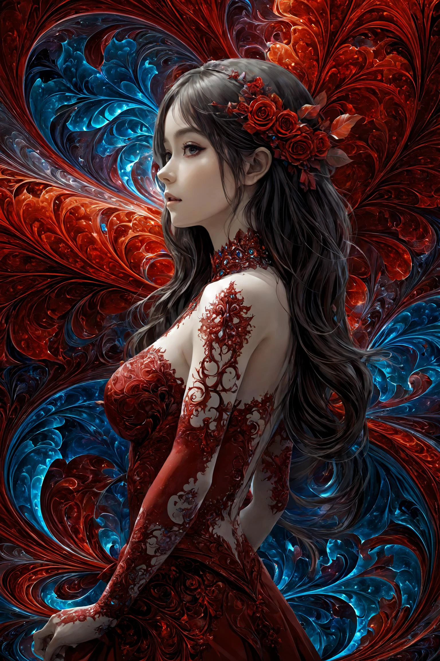 official art, highest details, beautiful and aesthetic, fractal art, colorful,
masterpiece, best quality, 1girl, <lora:kwFemale_Beta40-SDXL_v1:1>, red, valentine, love, couple,