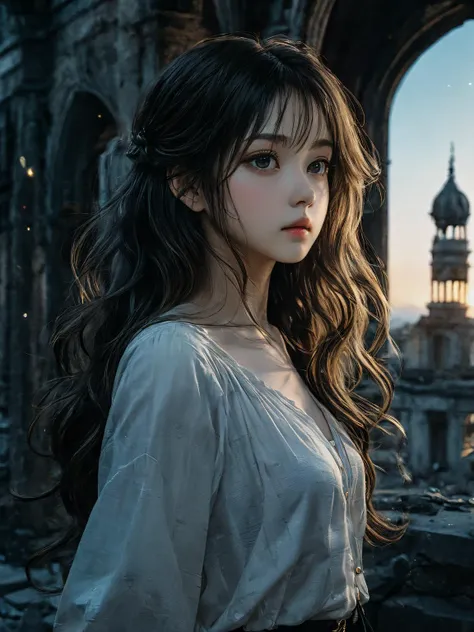 masterpiece,illustration,best quality,extremely detailed CG unity 8k wallpaper,original,high resolution,oversized documents,portrait,extremely delicate and beautiful girl,((waifu:1.1)),1girl,solo,messy hair,hair flowing in the wind,very long hair,beautiful detail eyes,jewel eyes,glowing circle pupils,golden eyes,good lighting,ray tracing,sparkling,abandoned building,on ruins,staring at sunset at dusk,depth of field,profile
<lora:kwFemale_Beta40-SDXL_v1:1>