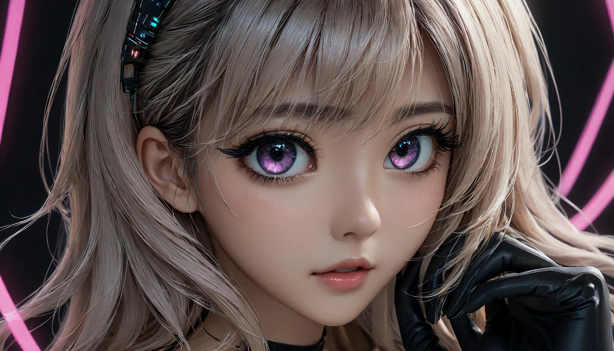 1girl, <lora:EnvyCyberXL01:0.5>, cyber, <lora:crstrnmod-000007:0.5>, crstrnmod, moseying towards viewer, (8k, masterpiece, best quality, ultra-detailed), (an extremely delicate and beautiful)kawaii, cute, very big eyes, Aesthetic Anime Eyes, small face, large breasts, cinematic lighting, , Intricate, High Detail, Sharp focus, dramatic, masterpiece, best quality, ultra-detailed,, very thin waist, <lora:SDXL_MassiveCowsLoRA_v1:0.1> breasts, cleavage, slim body,