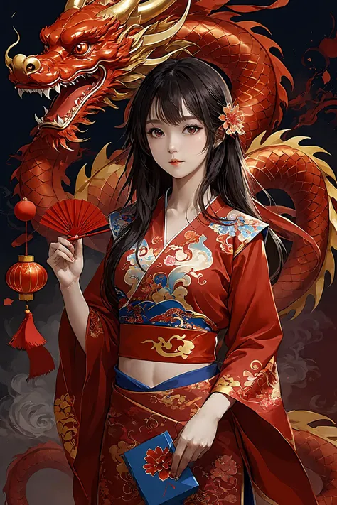 official art, highest details, beautiful and aesthetic, fractal art, colorful,
masterpiece, best quality, 1girl, <lora:kwFemale_Beta40-SDXL_v1:1>, red, valentine, love, red, chinese dragon, new year, cracker, bomb, red banner, red fan, red lantern, red packet, cleavage, waifu