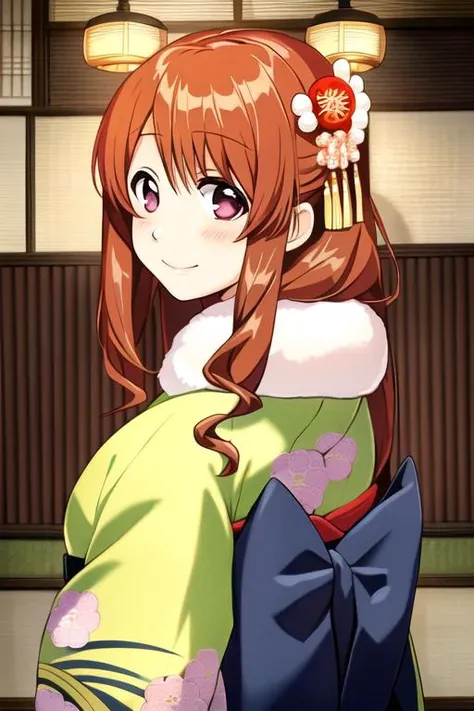 masterpiece, (machiko ryou), best quality, cute girl in kawaii intricate ornate flower embroidery red kimono at restaurant,sushi,cinematic lighting,haregi,furisode,faux fur collar,japanese hair ornament,looking at viewer,[[[happy]]],{{{realistic}}},  <lora:machiko ryou:1>