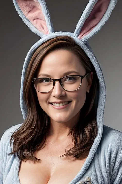12k closeup portrait photo of s3cupp wearing glasses and a fluffy blue bunny onesie