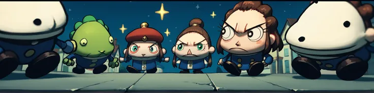 score_9, score_8_up, score_7_up, source_anime, 7girls, <lora:Chulip:0.22> chulip, chibi, flat shading, close up shot, in a empty parking lot at night, close up shot, wide angle shot, depth of field, thin black border, separating, solo, dynamic pose, solo, sparkles, fantasy, <lora:Glorp_Bingo_Mega_Mix-000013:0.07> glorpbingomegamix1 BREAK The Squmpie BREAK a green alien fuzzy kitten cat with alien antenna grimacing and squinting, alien BREAK The Wizard, happy, robes BREAK The Fighter, sad, paltemail BREAK The Archer, anxious, leather armor BREAK The nerd, neutral, business suit, BREAK The Android, blushing, doll joints