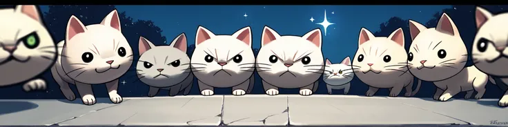 score_9, score_8_up, score_7_up, source_anime, 6girls, cat, kitten, <lora:Chulip:0.2> chulip, chibi, flat shading, close up shot, in a empty parking lot at night, close up shot, wide angle shot, depth of field, thin black border, separating, solo, dynamic pose, solo, sparkles, <lora:Glorp_Bingo_Mega_Mix-000013:0.05> glorpbingomegamix1 BREAK a green alien fuzzy kitten cat with alien antenna grimacing and squinting, alien BREAK The Wizard, happy, robes BREAK The Fighter, sad, paltemail BREAK The Archer, anxious, leather armor BREAK The nerd, neutral, business suit, BREAK The Android, blushing, sweater