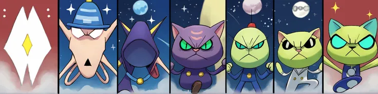 score_9, score_8_up, score_7_up, source_anime, 6girls, <lora:Chulip:1.3> chulip, chibi, flat shading, close up shot of a green alien fuzzy kitten cat with alien antenna grimacing and squinting at the viewer sitting in a UFO at night, close up shot, wide angle shot, depth of field, cat, kitten, alien thin black border, separating, solo, dynamic pose, action pose, solo, sparkles, <lora:Glorp_Bingo_Mega_Mix-000013:0.3> glorpbingomegamix1