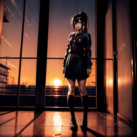<lora:succubus002:0.7>,<lora:add_detail:1>,looking at viewer,
1girl,ponytail,black hair,red eyes,
full body,
serafuku,
classroom,sunset,