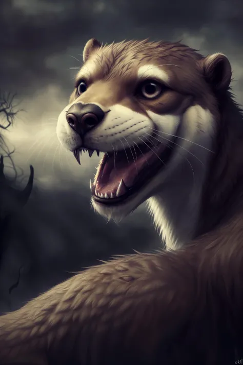(RAW photo, best quality), (realistic, photo-realistic:1.3), masterpiece, an extremely delicate and beautiful, extremely detailed, CG, unity , 2k wallpaper, Amazing, finely detail,GloomyNightmareAI,  female, otter, furry, <lora:GloomyNightmareAI:0.8>