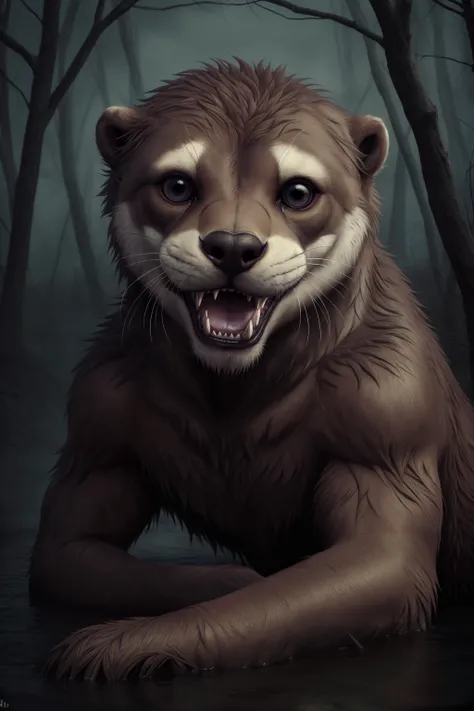 (RAW photo, best quality), (realistic, photo-realistic:1.3), masterpiece, an extremely delicate and beautiful, extremely detailed, CG, unity , 2k wallpaper, Amazing, finely detail,GloomyNightmareAI, female, otter, furry, <lora:GloomyNightmareAI:0.8>
