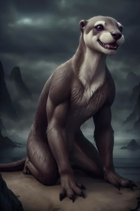 (RAW photo, best quality), (realistic, photo-realistic:1.3), masterpiece, an extremely delicate and beautiful, extremely detailed, CG, unity , 2k wallpaper, Amazing, finely detail,GloomyNightmareAI, female, otter, furry, anthro, full body <lora:GloomyNightmareAI:0.8>