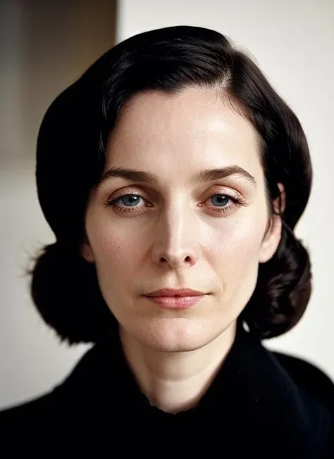 close up portrait of sks woman , by Flora Borsi, style by Flora Borsi, bold, bright colours, ((Flora Borsi)), by Gerda Taro, <lora:lora-small-carrie-anne-moss-v1:1>