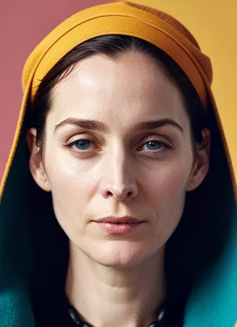 close up portrait of sks woman , by Flora Borsi, style by Flora Borsi, bold, bright colours, ((Flora Borsi)), by Jimmy Nelson, <lora:lora-small-carrie-anne-moss-v1:1>