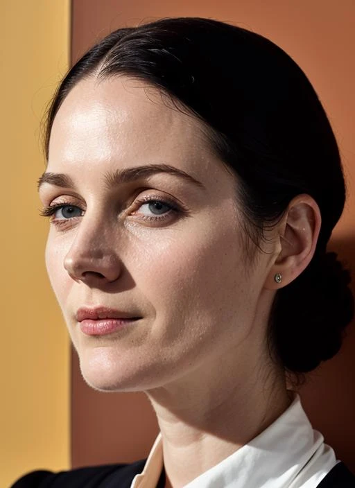 close up portrait of sks woman , by Flora Borsi, style by Flora Borsi, bold, bright colours, ((Flora Borsi)), by Gerda Taro, <lora:lora-small-carrie-anne-moss-v1:1>