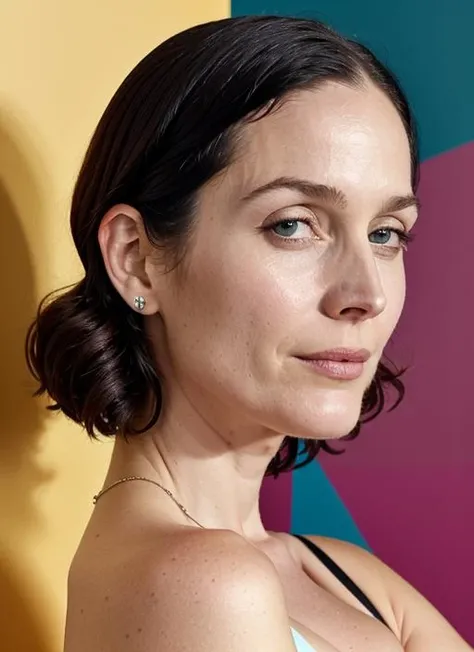 close up portrait of sks woman , by Flora Borsi, style by Flora Borsi, bold, bright colours, ((Flora Borsi)), by Dominique Issermann, <lora:lora-small-carrie-anne-moss-v1:1>