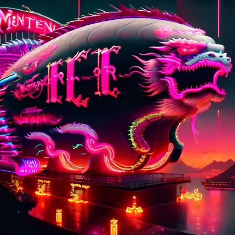 LunarValentineStyle,photo of a zeppelin,outdoors,sky,no humans,scenery,science fiction, zeppelin,monster energy logo,neon lights,neon,zeppelin,night,western dragon neon style symbols on zeppelin
  <lora:LunarValentineDragonStyle:1>,masterpiece,epic,neon lights,detailed,western dragon  illustration on zeppelin