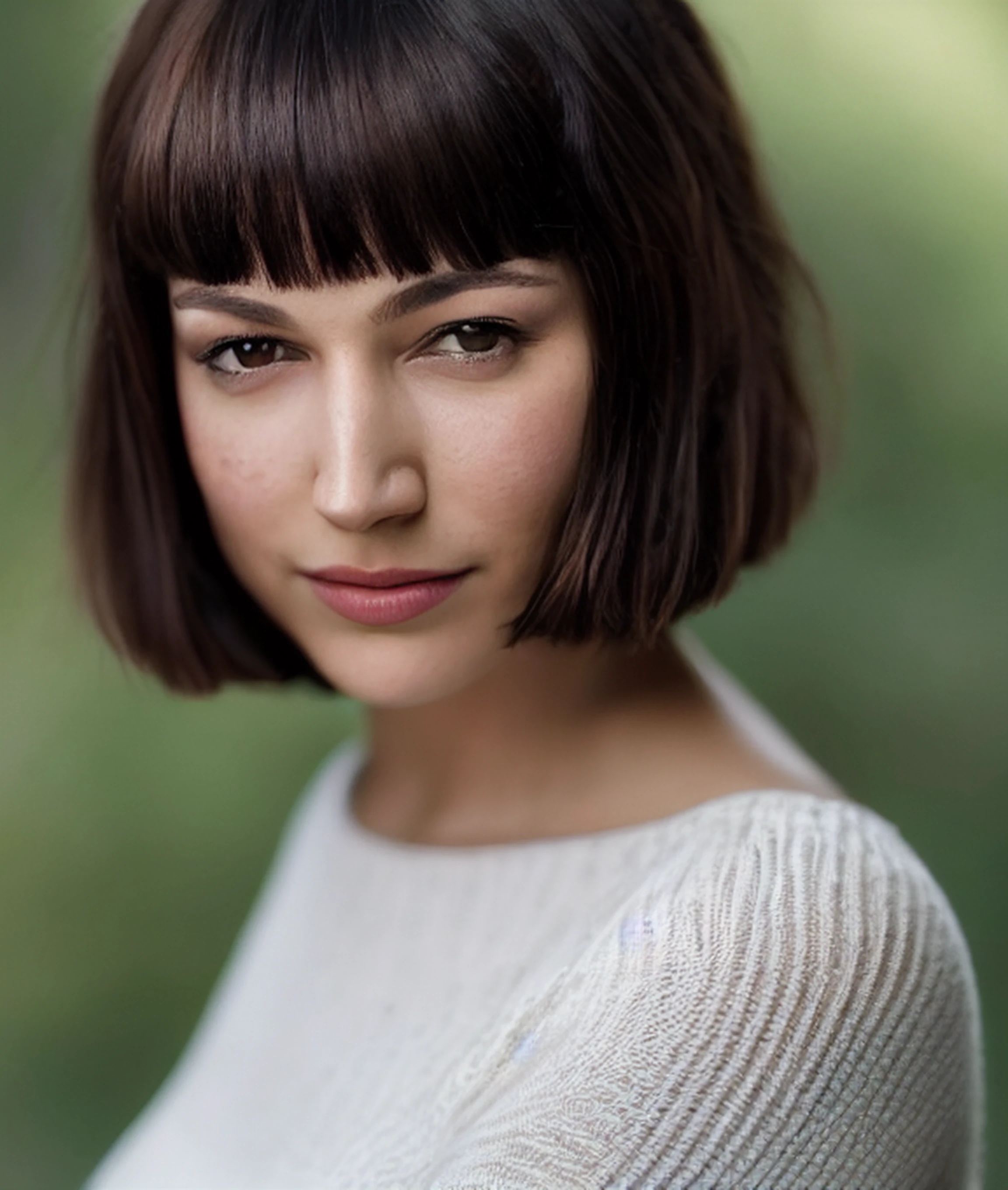 portrait of <lora:tokioMoneyHeistLORA_t0ki0:1> nude, with a bob cut, Photo, (sharp focus:1.2), attractive young woman, (beautiful face:1.1), detailed eyes, (smile:0.7), (body freckles:0.9), (medium breasts:0.8), (toned body:1.2), shiny (brown hair:1.1), wearing (sundress:1.2). depth of field. 4K, HDR. by (James C. Christensen:1.2|Jeremy Lipking:1.1),
