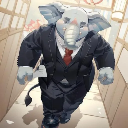 perfect eyes, cute, japanese style, Hizen_Tamacolle, collared shirt, tail, shirt, necktie, pants, red necktie, shoes, elephant, (extremely detailed CG unity 8k wallpaper,masterpiece, best quality, ultra-detailed), (best illumination, best shadow, an extremely delicate and beautiful), dynamic angle, finely detail,
<lora:hizen-10(V1.1):0.8>