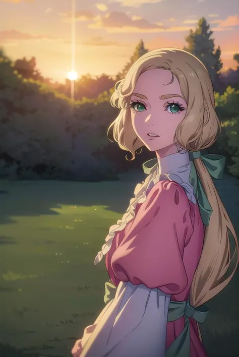 castlevaniamaria, <lyco:castlevaniamaria-lyco-nochekaiser:1>,
castlevaniamaria, long hair, blonde hair, (green eyes:1.5), hair bow, bow, green bow, low ponytail,
BREAK long sleeves, dress, puffy sleeves, pink dress, sash, green sash, collar, white collar,
BREAK looking at viewer, full body,
BREAK outdoors, night, sky,
BREAK <lyco:GoodHands-beta2:1>, (masterpiece:1.2), best quality, high resolution, unity 8k wallpaper, (illustration:0.8), (beautiful detailed eyes:1.6), extremely detailed face, perfect lighting, extremely detailed CG, (perfect hands, perfect anatomy),