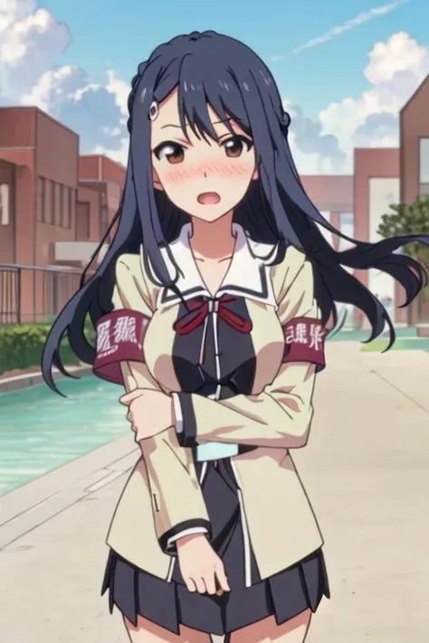 Japan Student Swimsuit, navy blue, One Piece Swimsuit, nsfw, excessive cum, nude, embarrassed, spread pussy, breast squeeze, large breasts, Spread legs, red blush, cum in pussy