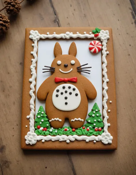 gingerbread Totoro, Vintage, postcard-inspired frame