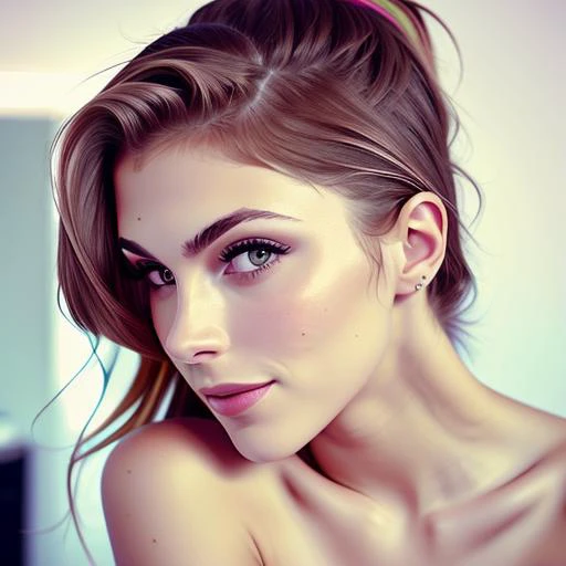 medium shot portrait of carmrose in a beauty salon, smiling, natural light, insanely detailed, depth of field, high resolution, amazing photo
