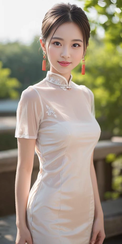 <lora:China dress:0.1>,<lora:ChinaDress:0.1> <lora:SeethroughChinaDress_v1:0.1>,(mini ChinaDress Dress|Seethrough China Dress:1.65),1girl,light smile,happy,((((upper body,real face photo,outdoor background,background blur)))),big eyes,analog style,physically-based rendering,ultra-detailed,professional lighting, photon mapping,(outdoor,bokeh),(RAW photo, best quality, masterpiece:1.3), (realistic, photo-realistic:1.3),detailed facial features,slim girl,tassel, innocent, bangs,(pureerosface_v1:0.55) ,(ulzzang-6500-v1.1:0.75),(bridal hairstyle:1.15),(looking at viewer,close in viewer:1.7),ear ring,hair bow,hair ring,bare shoulders, bare abdomen,((slim waist)),(ostentatious hair accessories,gorgeous hair accessories,luxurious style hair accessories:1.1),