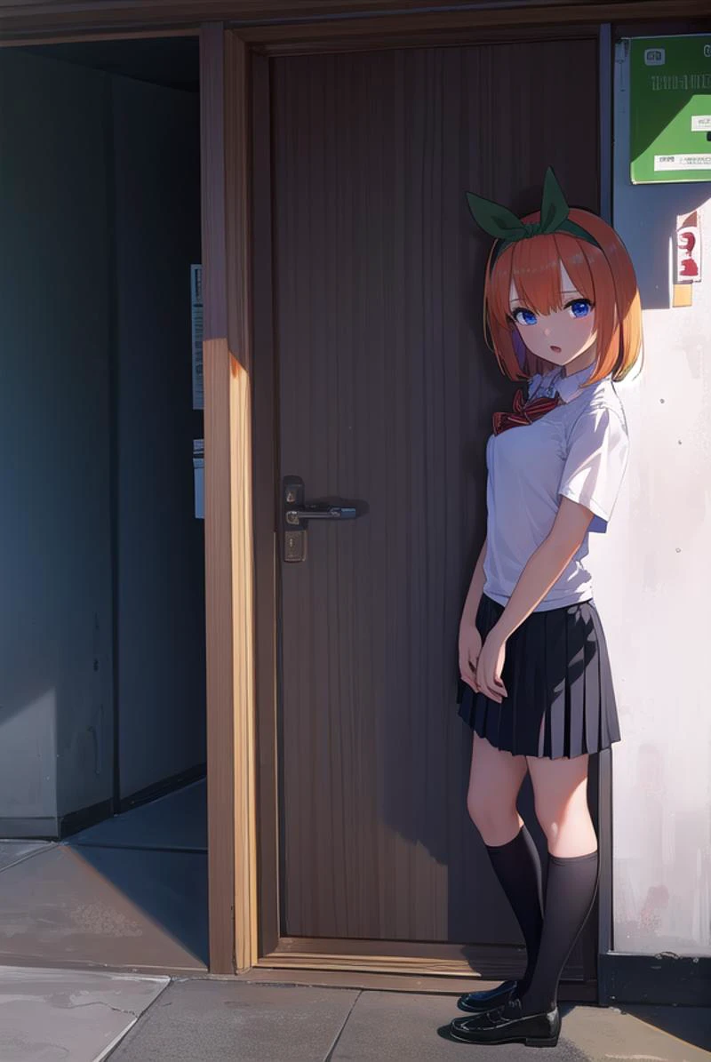 yotsubanakano, <lyco:yotsubanakano-lyco-nochekaiser:1>,
yotsuba nakano, bangs, short hair, blue eyes, hair between eyes, hair ribbon, hairband, orange hair, green ribbon, <lora:wavymouth_type5_v100:1>, open mouth, <lora:yudedako_v100:1>, embarrassed,
BREAK skirt, shirt, bow, ribbon, school uniform, white shirt, short sleeves, pleated skirt, shoes, socks, collared shirt, miniskirt, bowtie, black footwear, kneehighs, green skirt, black socks, loafers, green bow, sweater vest, green ribbon,
BREAK looking at viewer,
BREAK indoors, classroom,
BREAK <lyco:GoodHands-beta2:1>, (masterpiece:1.2), best quality, high resolution, unity 8k wallpaper, (illustration:0.8), (beautiful detailed eyes:1.6), extremely detailed face, perfect lighting, extremely detailed CG, (perfect hands, perfect anatomy),