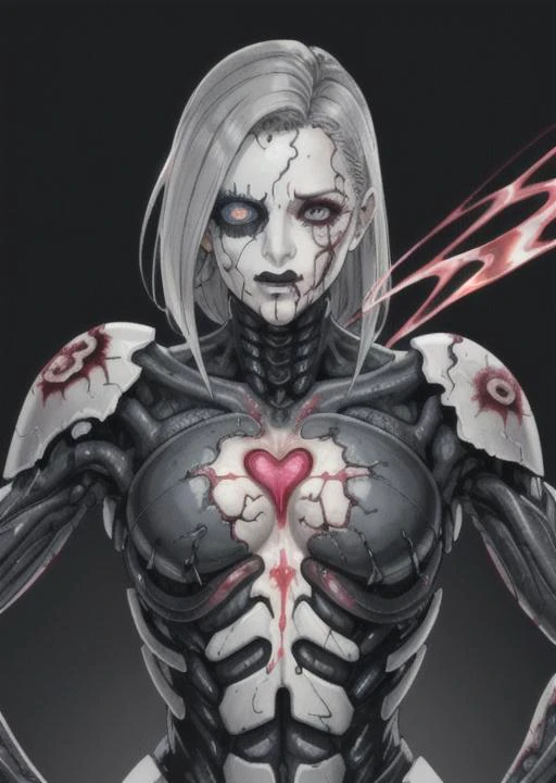 posthuman, face, androgynous, exoskeleton, bio technology, flesh, blood, bone golem, veins, bust, one person, porcelain, blood treated, pastel, vibrant glowing fluorescent eyes, face scar, scarred skin, smudged lipstick, cracked porcelain, flat chest:10, eye patch, vibrant, line marking, intersex, The Most Sacred Heart of Jesus,
Rain, separation, gray trail
Behind the propeller of running foam.
Black eyes are the heat,
In the sea of sleepy stars gliding,
And by the board till morning.
Kisses... <lora:Biomechanicals_v2_lora1500:0.4>