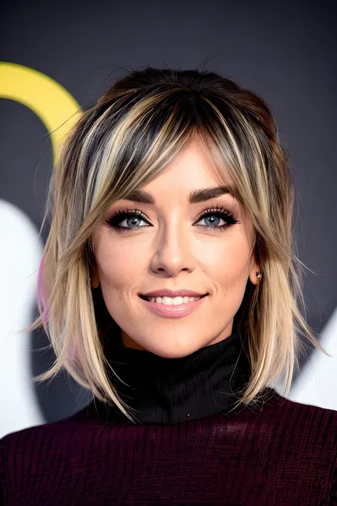 a photo of 4nn4s1m0nv2, a woman (wearing a turtleneck jumper), on a premiere movie event, standing on the red carpet, (focus on face:1.2), (masterpiece:1.2), (photorealistic:1.2), (bokeh), (best quality), (detailed skin:1.2), (intricate details), (8k), (HDR), (cinematic lighting), (sharp focus), (close-up:1.4)